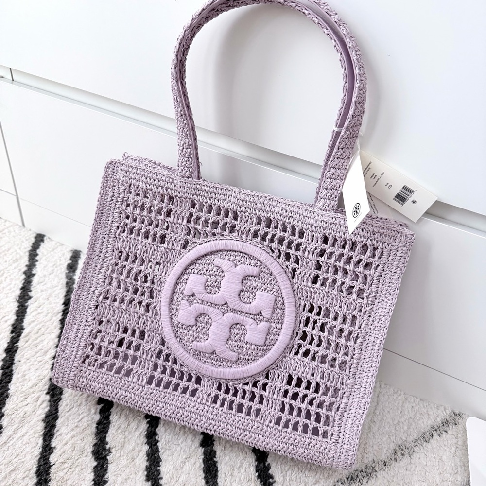 NWT Tory Burch Hand Crocheted Ella Tote - Small Pale Purple - 100% AUTHENTIC - Picture 4 of 7